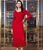 Ming Wang Scoop Neck Long Sleeve Cut-Out Flounce Hem Midi Knit Dress - Image 5
