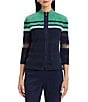 Ming Wang Sheer Mesh Knit Mock Neck 3/4 Sleeve Zip-Front Jacket - Image 1