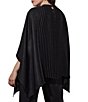 Color:Black/Silver - Image 2 - Shimmering Pleated Jewel Neck 3/4 Sleeve Poncho Top