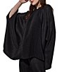 Color:Black/Silver - Image 3 - Shimmering Pleated Jewel Neck 3/4 Sleeve Poncho Top
