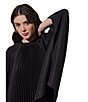 Color:Black/Silver - Image 4 - Shimmering Pleated Jewel Neck 3/4 Sleeve Poncho Top