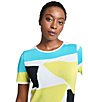 Ming Wang Soft Knit Abstract Color Block Round Neck Short Sleeve Dress, Color:Lemon/Multi - Image 4