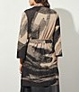 Color:Dark Champagne/Black - Image 2 - Soft Knit Abstract Print 3/4 Sleeve Long Belted Jacket