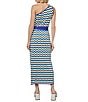 Color:Bermuda/Sapphire Sea/Multi - Image 2 - Soft Knit Chevron Print Sleeveless One Shoulder Maxi Column Dress