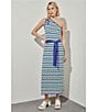 Color:Bermuda/Sapphire Sea/Multi - Image 5 - Soft Knit Chevron Print Sleeveless One Shoulder Maxi Column Dress
