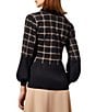 Color:Black/Dark Champagne - Image 2 - Soft Knit Checkered Print Crew Neck 3/4 Sleeve Contrasting Trim Tunic