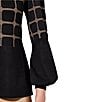 Color:Black/Dark Champagne - Image 4 - Soft Knit Checkered Print Crew Neck 3/4 Sleeve Contrasting Trim Tunic