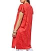 Color:Flamenco - Image 2 - Soft Knit Floral Jacquard Short Ruffle Sleeve Open Front Longline Cardigan Jacket