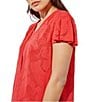 Color:Flamenco - Image 5 - Soft Knit Floral Jacquard Short Ruffle Sleeve Open Front Longline Cardigan Jacket