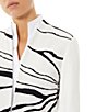 Color:White/Black - Image 4 - Soft Knit Graphic Print Mock Neck 3/4 Sleeve Statement Jacket