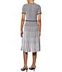 Color:White/Black - Image 2 - Soft Knit Grid Striped Print Short Sleeve Contrasting Trim A-Line Midi Dress