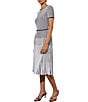 Color:White/Black - Image 3 - Soft Knit Grid Striped Print Short Sleeve Contrasting Trim A-Line Midi Dress