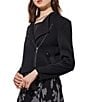 Color:Black - Image 4 - Soft Knit Notch Lapel Long Sleeve Moto Jacket
