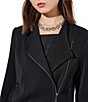 Color:Black - Image 5 - Soft Knit Notch Lapel Long Sleeve Moto Jacket