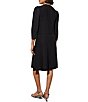 Color:Black - Image 2 - Soft Knit Pearl Button Detail V-Neck 3/4 Puff Sleeve A-Line Dress