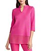 Ming Wang Soft Knit Relaxed Burnout Split Neck 3/4 Sleeve Tunic - Image 1