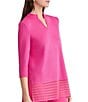 Ming Wang Soft Knit Relaxed Burnout Split Neck 3/4 Sleeve Tunic - Image 3