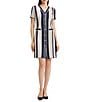 Ming Wang Soft Knit Stripe V-Neck Short Sleeve Button Front Dress - Image 1