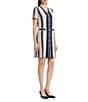 Ming Wang Soft Knit Stripe V-Neck Short Sleeve Button Front Dress - Image 3