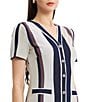 Ming Wang Soft Knit Stripe V-Neck Short Sleeve Button Front Dress - Image 4