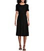 Color:Black - Image 1 - Soft Knit Textured Short Sleeve A-Line Midi Dress