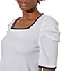 Color:White/Black - Image 3 - Soft Knit Trimmed Square Neck Short Sleeve Top