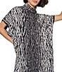 Ming Wang Soft Knit Zebra Print Turtleneck Short Sleeve Tunic, Color:Black/Ivory - Image 5