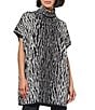 Ming Wang Soft Knit Zebra Print Turtleneck Short Sleeve Tunic, Color:Black/Ivory - Image 1