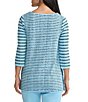 Ming Wang Soft Stripe Knit Square Neck 3/4 Sleeve Side Button Tunic - Image 2