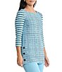Ming Wang Soft Stripe Knit Square Neck 3/4 Sleeve Side Button Tunic - Image 3