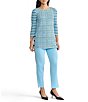 Ming Wang Soft Stripe Knit Square Neck 3/4 Sleeve Side Button Tunic - Image 4
