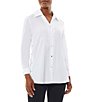 Color:White - Image 1 - Solid Cotton Poplin Point Collar Long Sleeve Button Front Shirt