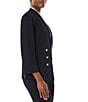 Color:Black - Image 3 - Stand Collar 3/4 Sleeve Button Trim Knit Jacket