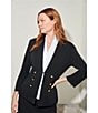 Color:Black - Image 6 - Stand Collar 3/4 Sleeve Button Trim Knit Jacket