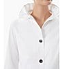 Color:White/Black - Image 4 - Stretch Cotton Poplin Ruffle Stand Collar Button Front Top
