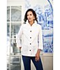 Color:White/Black - Image 5 - Stretch Cotton Poplin Ruffle Stand Collar Button Front Top