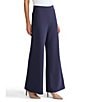 Ming Wang Stretch Crepe Flat Front Wide-Leg Pants, Color:Indigo - Image 3
