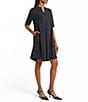 Ming Wang Stretch Crepe Split V-Neck Short Sleeve A-Line Dress, Color:Black - Image 3