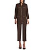 Ming Wang Stretch Crepe Stand Collar Bracelet Sleeve Zip Front Utility Jacket, Color:Dark Umber - Image 4