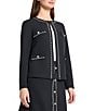 Ming Wang Stretch Deco Crepe Round Neck Long Sleeve Chain Trim Jacket, Color:Black - Image 2