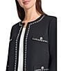 Ming Wang Stretch Deco Crepe Round Neck Long Sleeve Chain Trim Jacket, Color:Black - Image 3