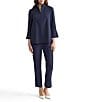 Ming Wang Stretch Deco Crepe Stand Collar Bracelet Sleeve Zip Front Blouse - Image 4