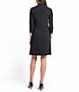 Ming Wang Stretch Deco Crepe Utility Stand Collar 3/4 Sleeve Button Front Dress, Color:Black - Image 2