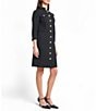 Ming Wang Stretch Deco Crepe Utility Stand Collar 3/4 Sleeve Button Front Dress, Color:Black - Image 3