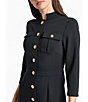 Ming Wang Stretch Deco Crepe Utility Stand Collar 3/4 Sleeve Button Front Dress, Color:Black - Image 4