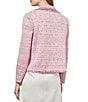 Color:Perfect Pink/Black - Image 2 - Stripe Tweed Eyelash Knit Notch Lapel Collar Long Sleeve Shoulder Pads Frayed Hem Faux Button Detail Blazer