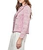 Color:Perfect Pink/Black - Image 3 - Stripe Tweed Eyelash Knit Notch Lapel Collar Long Sleeve Shoulder Pads Frayed Hem Faux Button Detail Blazer