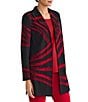 Ming Wang Swirl Print Two-Tone Jacqaurd Wave Knit Shawl Collar Long Sleeve Jacket, Color:Holiday/Black - Image 3