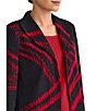 Ming Wang Swirl Print Two-Tone Jacqaurd Wave Knit Shawl Collar Long Sleeve Jacket, Color:Holiday/Black - Image 4