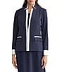 Ming Wang Tailored Two-Tone Stretch Crepe Notch Collar Long Sleeve Blazer, Color:Indigo/White - Image 1